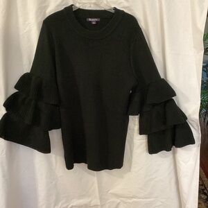 RUFFLE SLEEEVES ROUND NECK PLUS SIZE SWEATER (Size: 14/16)